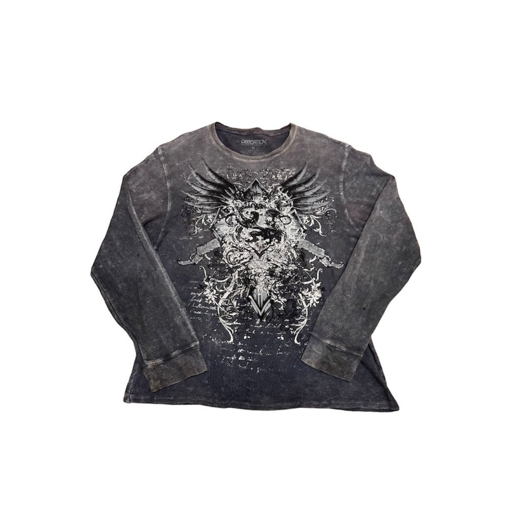 Affliction style Y2K Distortion Grunge Black Distressed Long Sleeve T-shirt.